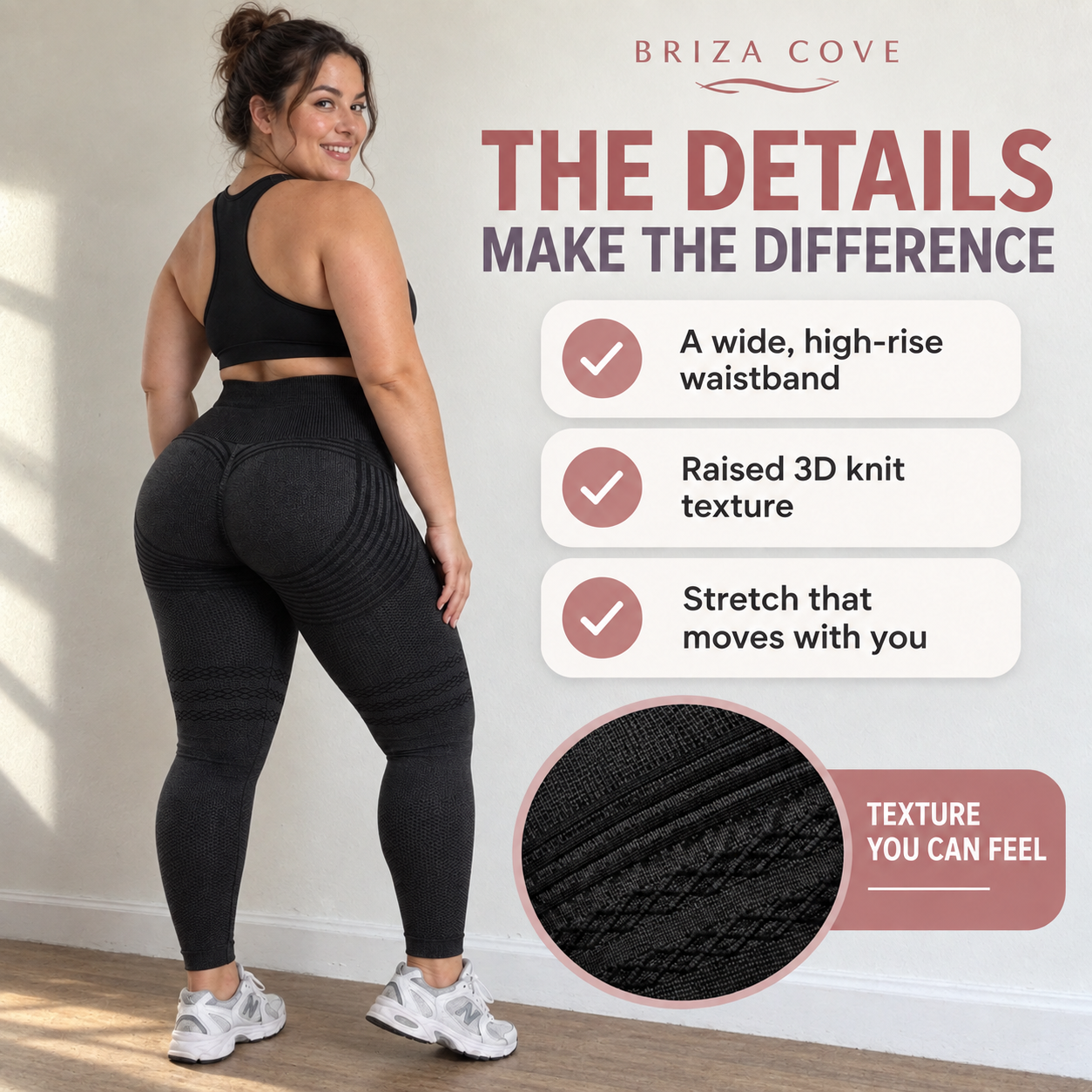 Briza textured leggings and construction details